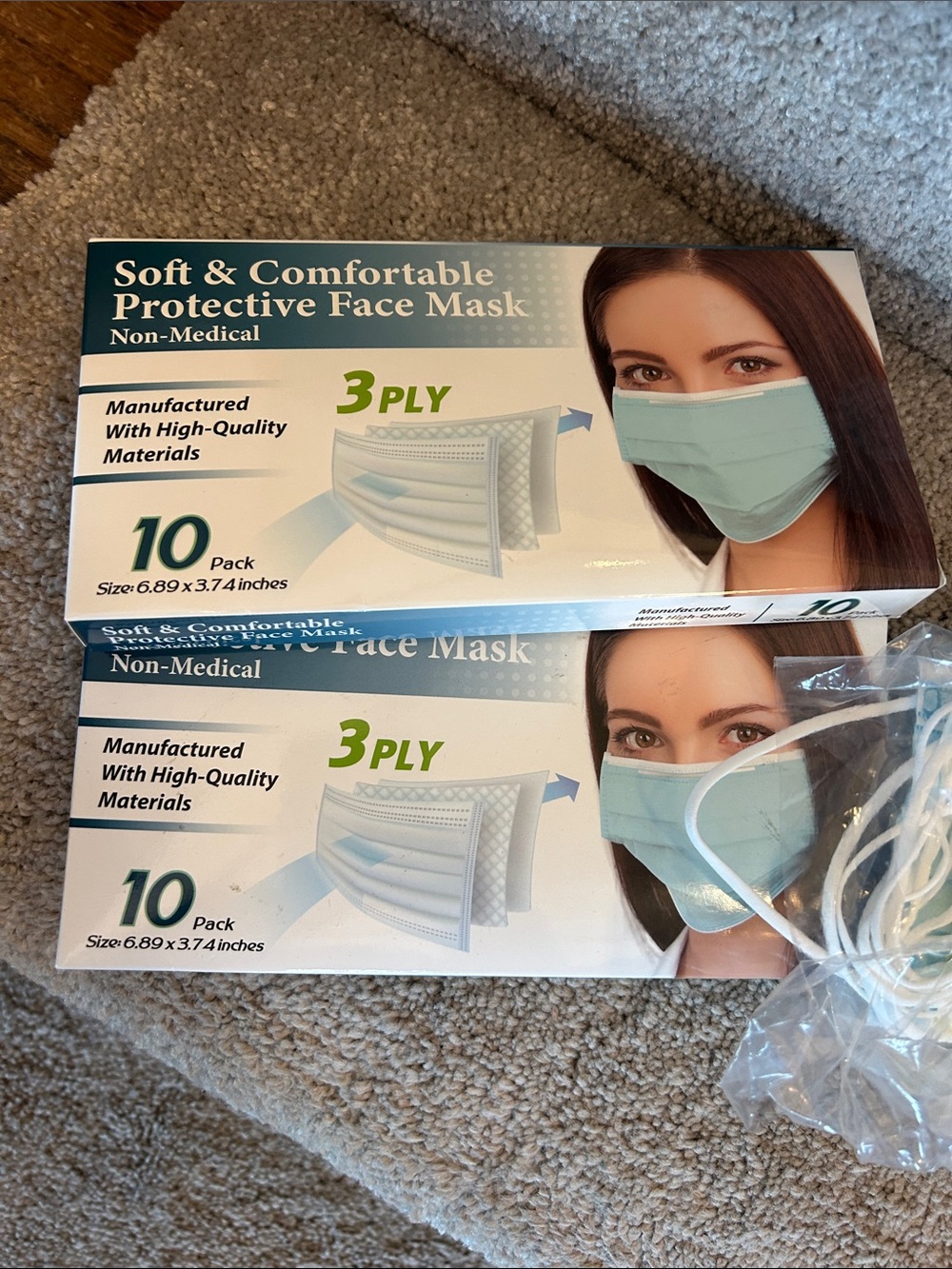 3-Ply Disposable Face Masks - Green - Unknown Brand - 3 Packs image 2